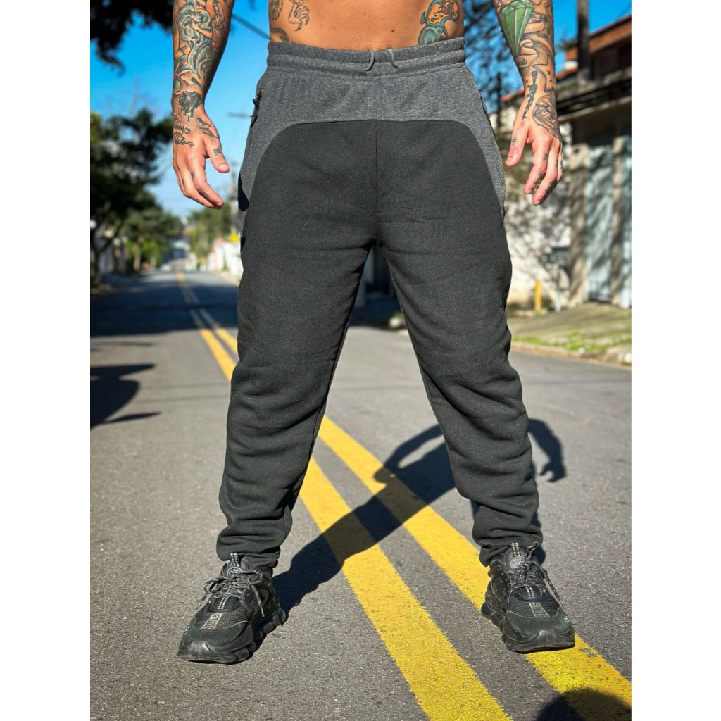 Calça Moletom Masculina Flanelada Inverno Térmica Forrada Grossa Bicolor