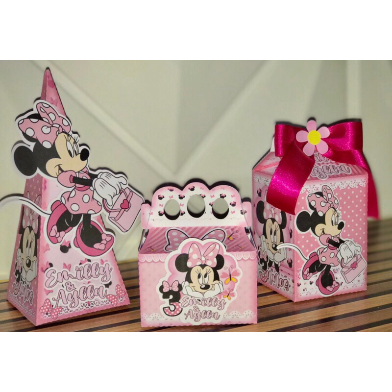 Personalizados Minnie Rosa -lembrancinha -aniversário -kit festa-caixinha personalizada-decoração-festa infantil-papelaria para festa-caixinha-produtos para festas - itens decorativos para festa- mimo personalizado - kit festa - aniversário