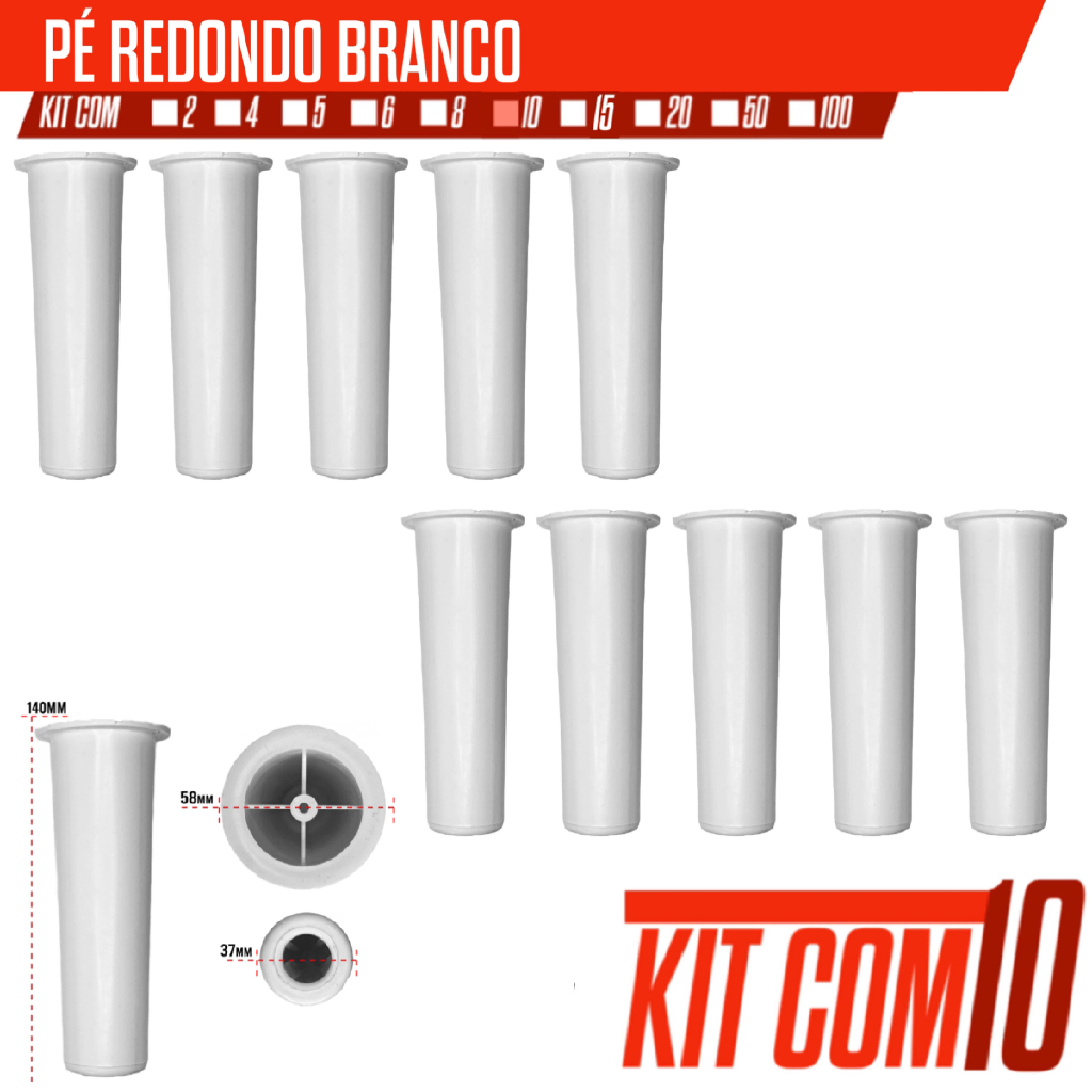 Kit C/10 Pé Pezinho Branco Redondo de Plastico Para Moveis Cama box Guarda Roupa De Alta Qualidade em Oferta na Shopee
