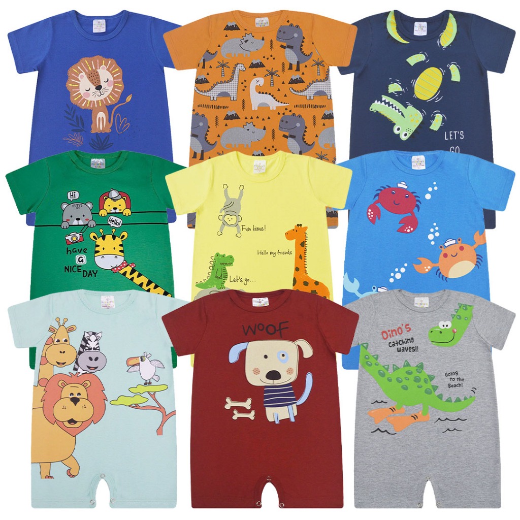 Kit 4 peças Macacão Curto Sortidos , Romper macaquinho infantil, banho de sol verão, tamanho 1, 2, 3