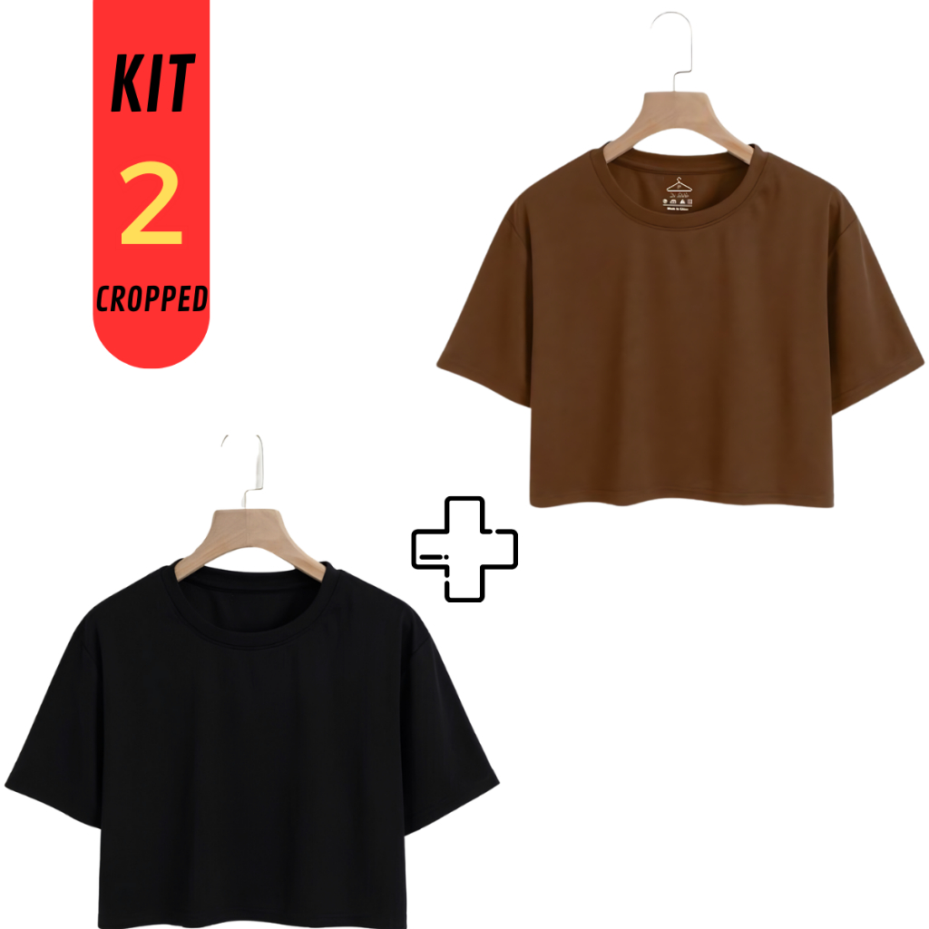 Kit 2 Blusa Cropped Feminina Larguinho Oversized T-Shirt Básica Liso Algodão Promoção