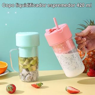 Copo Caneca Liquidificador Mini Juicer 420ml Com 6 Laminas Tampa E Canudo Recarregavel Por...