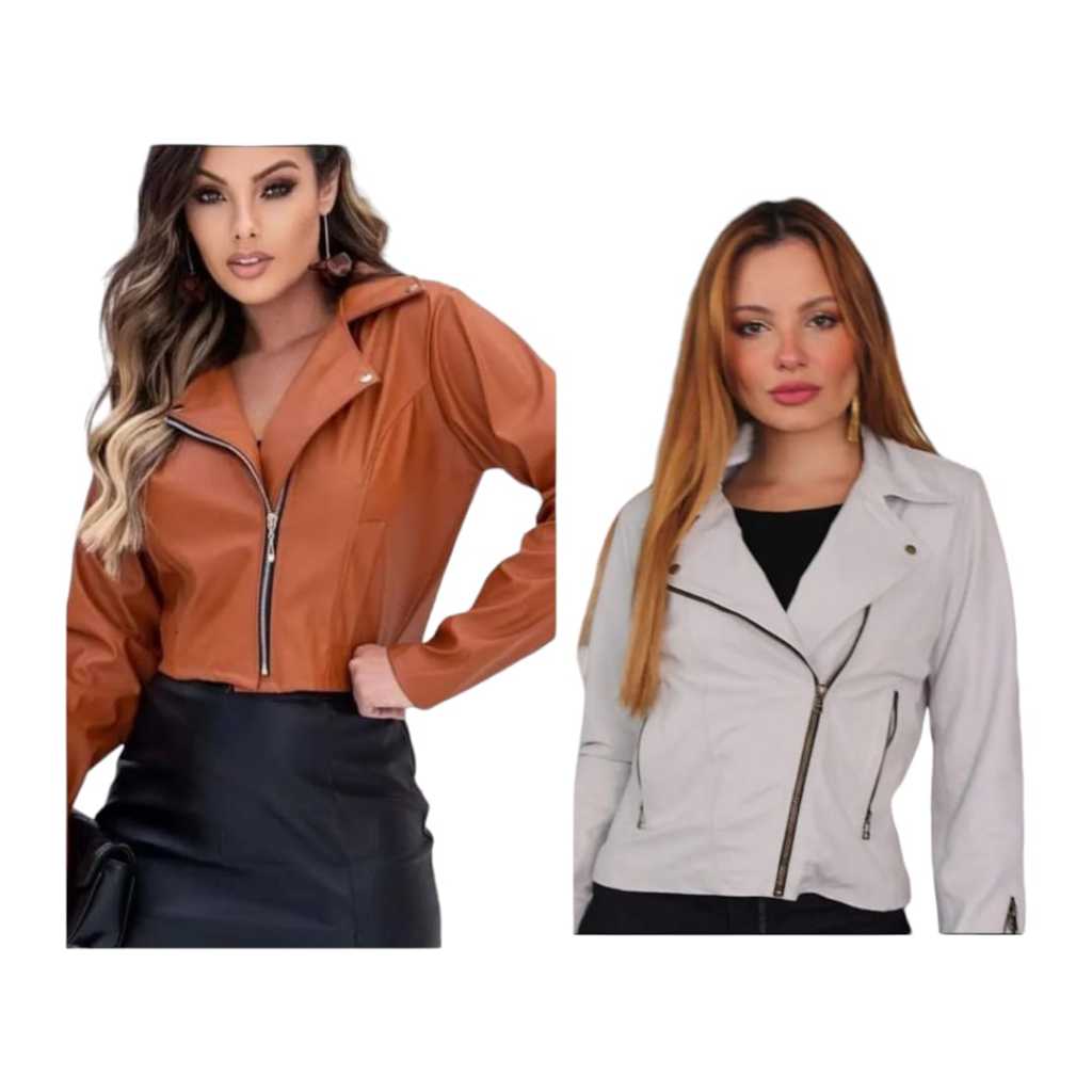Kit 2 Jaqueta feminina de couro jaquetinha ecológica social inverno em Oferta na Shopee