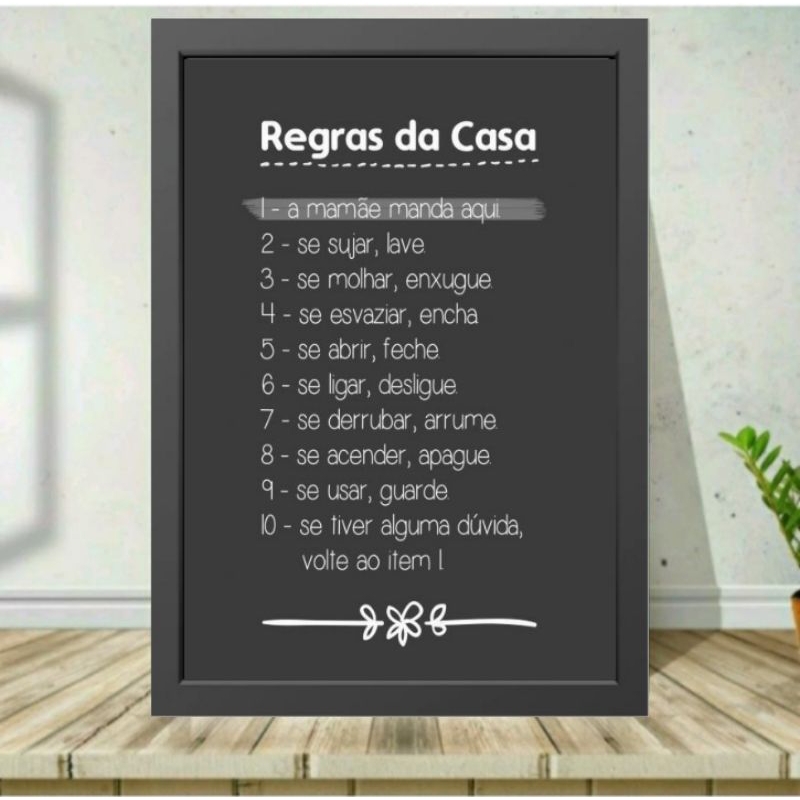 Quadro Placa Decorativa Regras da Casa Mamãe Manda Aqui Decoração Cozinha Casa Moldura A4 MDF