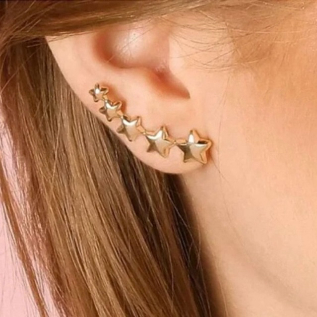 Brinco Ear cuff Estrela Dourado e prata Feminino Delicado em Oferta na Shopee