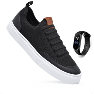 Tenis Sapatenis Academia Cano Baixo Casual Treino Nylon Moderno Sola Reta Leve Confortavel Unissex + Relógio Digital em Oferta na Shopee
