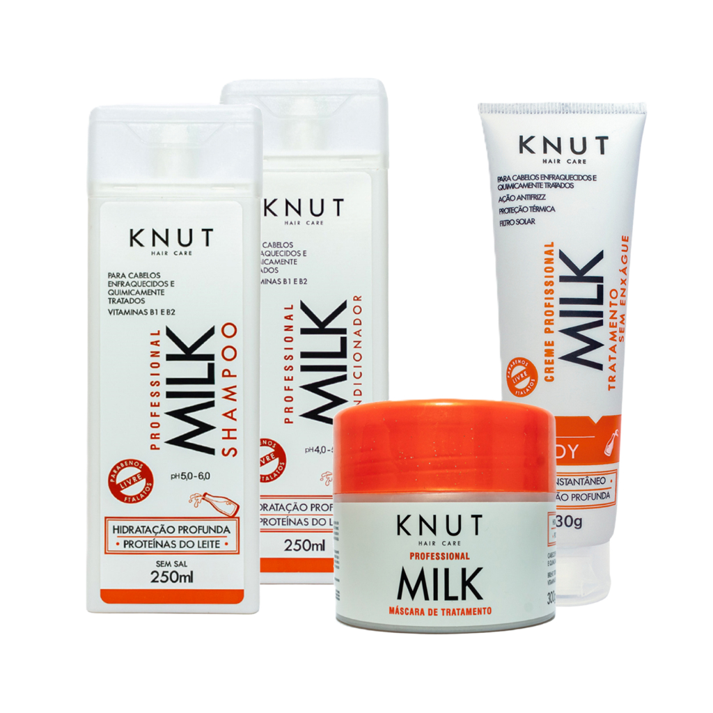 Kit Knut Milk Tratamento Diário + Finalizador – Hidratação Profunda shampoo+condc+Hair remedy+ mascara