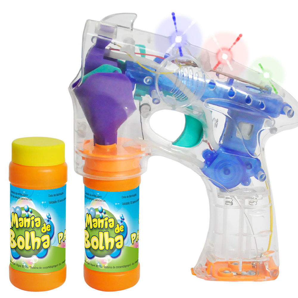 Pistola Mania de Bolhas Sabão Muitas Bolha Com Luz A Pilha