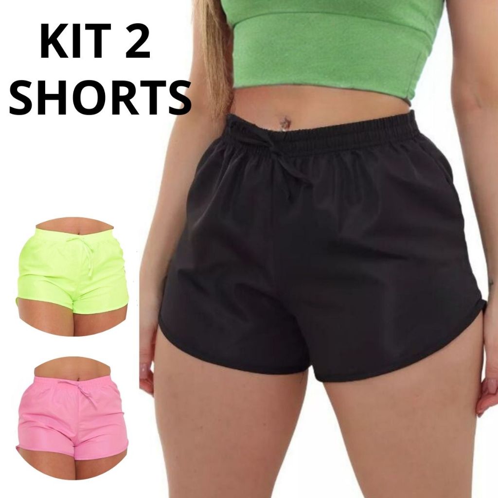 KIT 2 Short Shortinho Feminino para Academia Caminhada saída de Praia Tactel P ao Plus size G3 em Oferta na Shopee