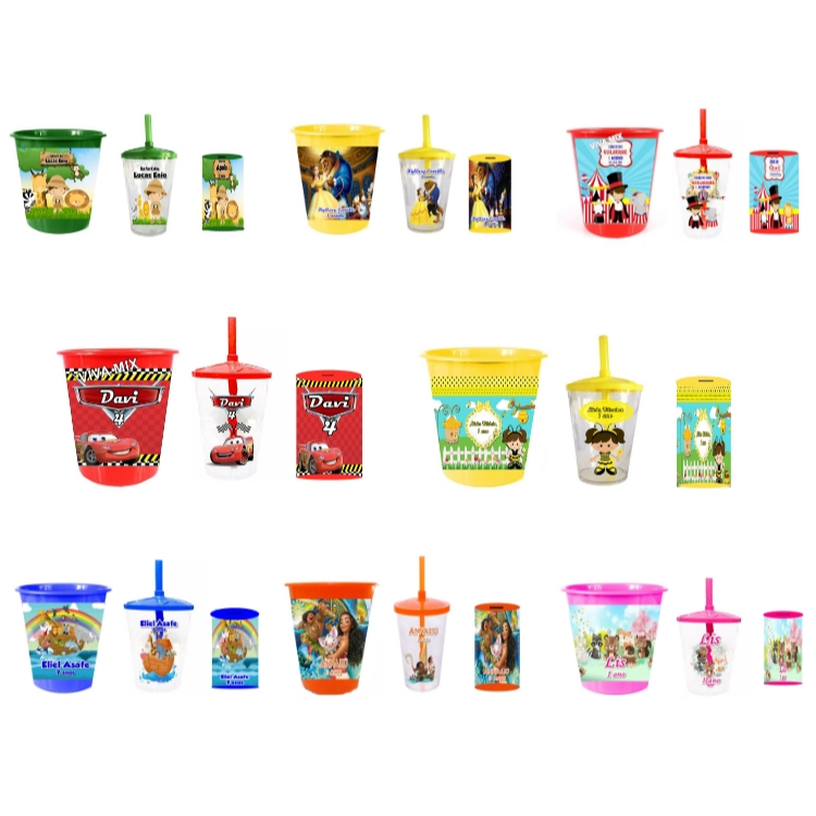 10 Copos Twister 400ml + 10 Baldes de Pipoca 1,5lt + 10 Cofrinhos Kit Personalizado Dragon Ball