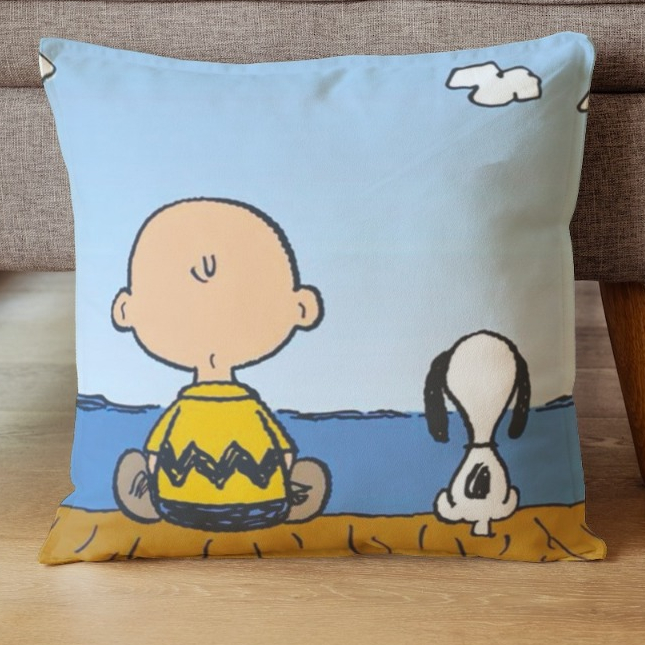 Capa de Almofada Decorativa Sublimada Snoopy e Charlie Brown 45cm por 45cm percal c Ziper