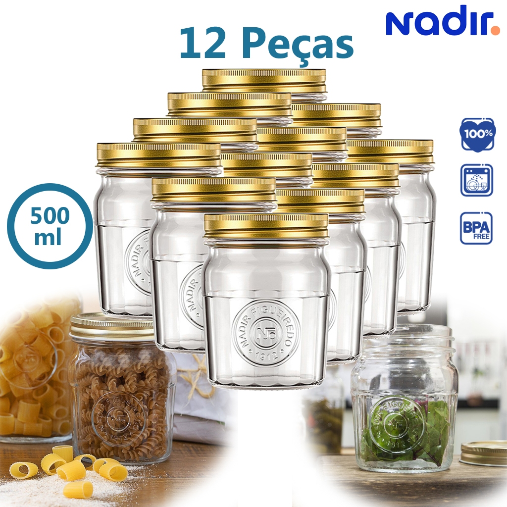 Kit 12 Potes Americanos 500ml Nadir Vintage Para Cafe Acucar Sal
