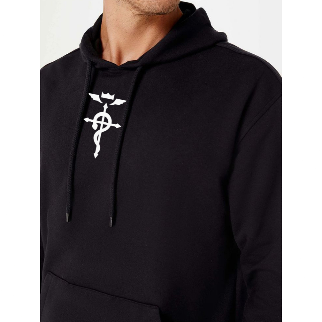 Moletom Fullmetal Alchemist Casaco Desenho Anime Mangá  Canguru Unissex Com Capuz e Cordão Algodão Feminino Masculino