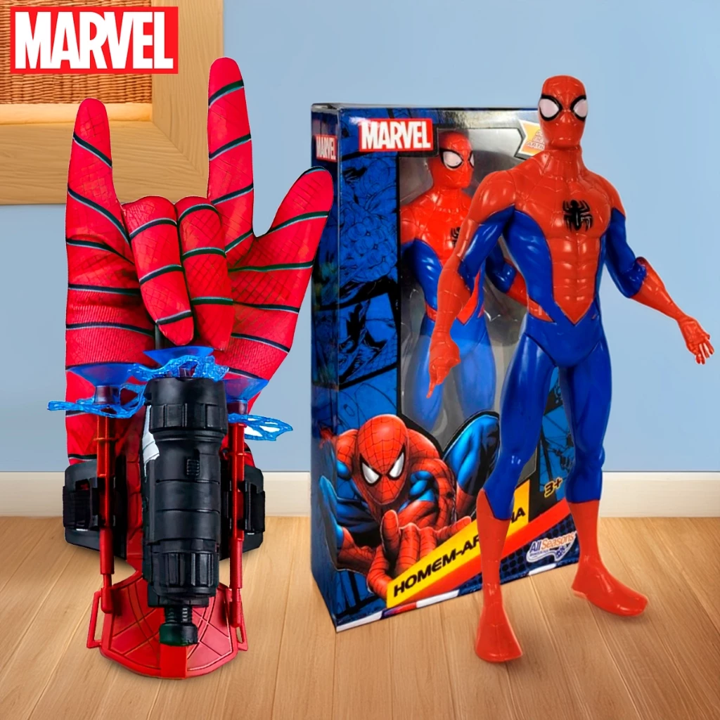 Kit Boneco Homem Aranha + Luva Lançador de Teia Dardos Brinquedo Infantil Presente Dia das Crianças — imagem 1