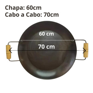 Disco Gigante Chapa de Arado Bifeira Aço Rústico Reforçado com Alças em madeira 70cm