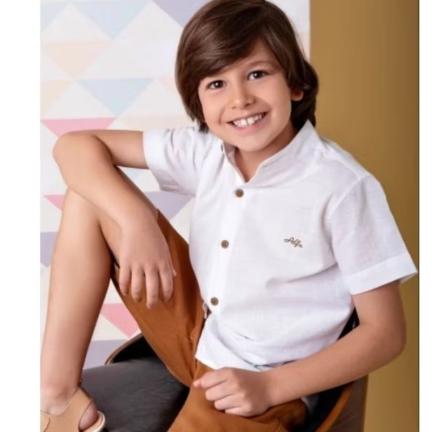 Camisa Social Manga Curta Gola Padre Infantil Juvenil Masculino Alfa 1563