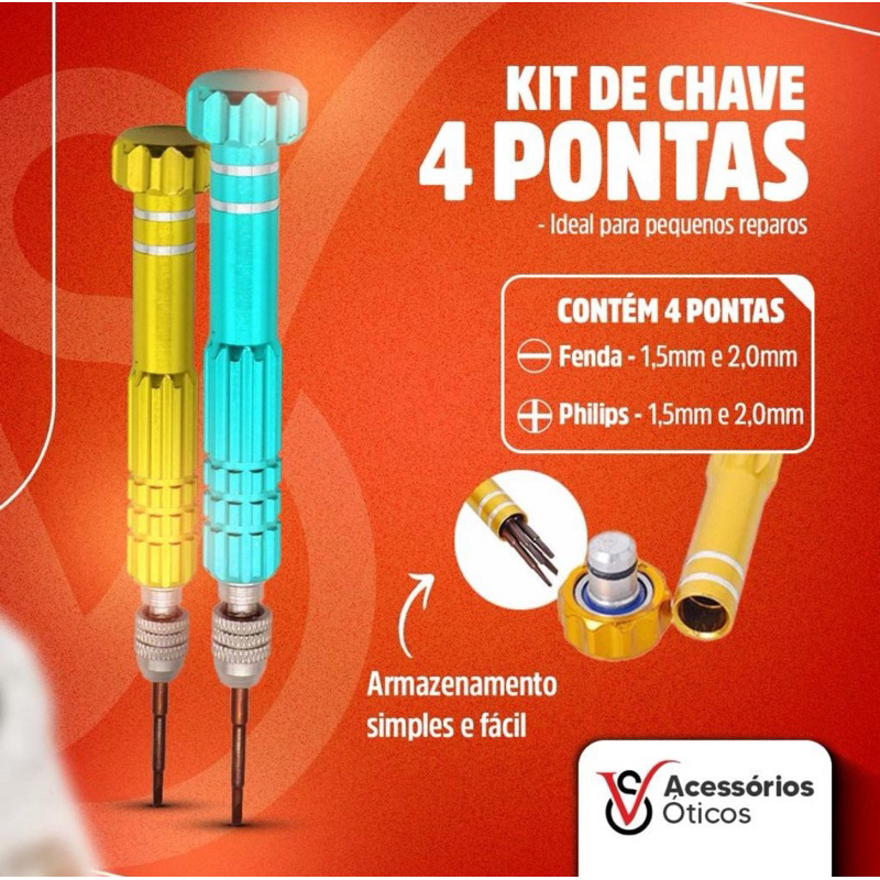 KIT CHAVE 4 PONTAS - Conserto e Reparo de Óculos, relógios e celular