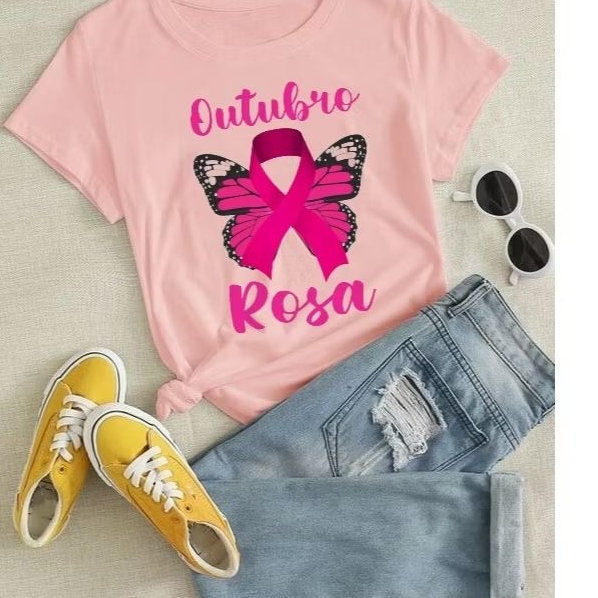 T-shirt blusa camisa Outubro Rosa na cor rosa bb