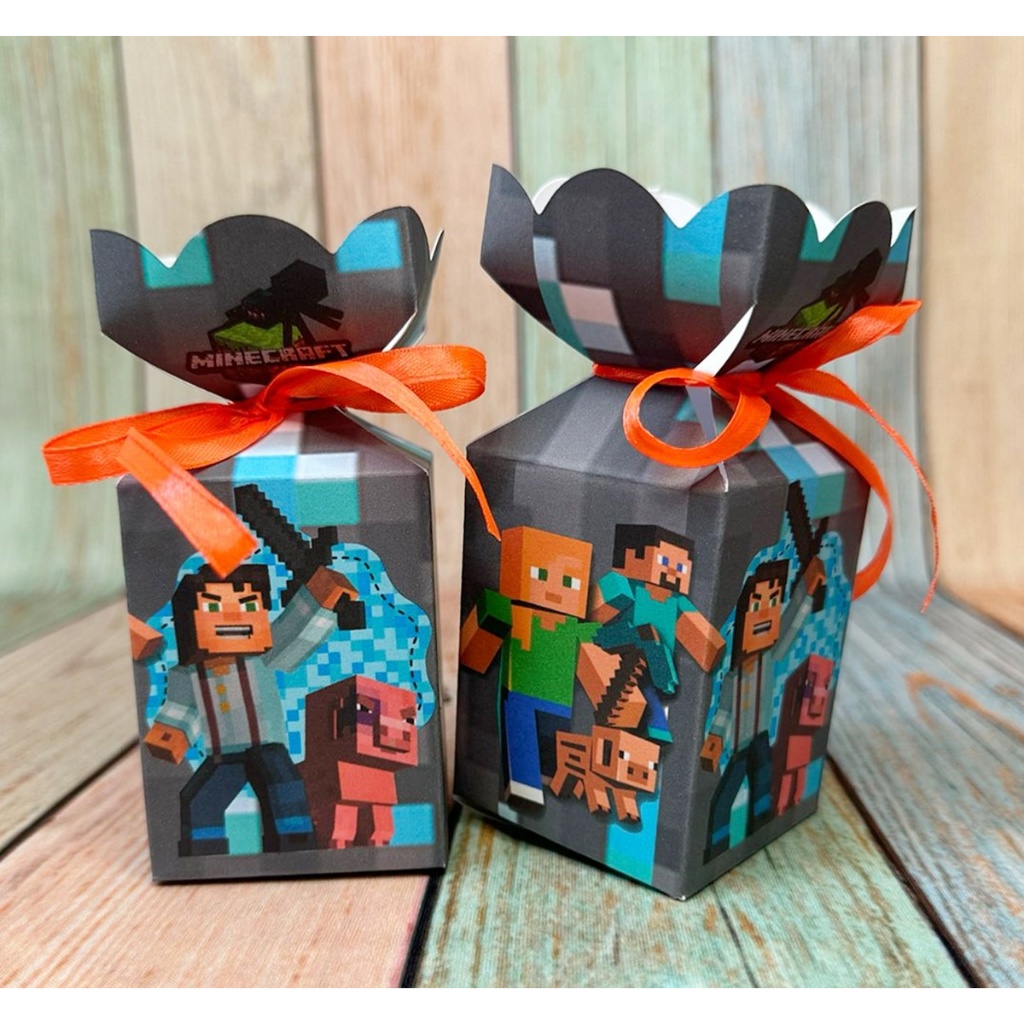 Caixas lembrança de festa Minecraft modelo meia bala lembrança festa