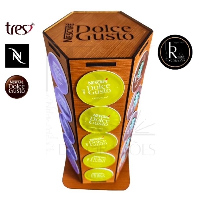Porta Cápsulas Torre GIRATÓRIA + Cantinho do Café / DOLCE GUSTO / NESPRESSO / TRÊS CORAÇÕES - MDF2,5 em Oferta na Shopee