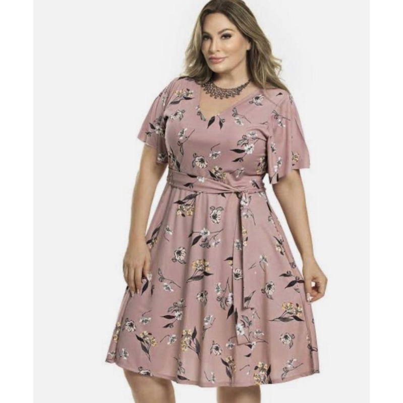 Vestido Estampado Suplex Digital manga fler com faixa gode Veste 44ao 46