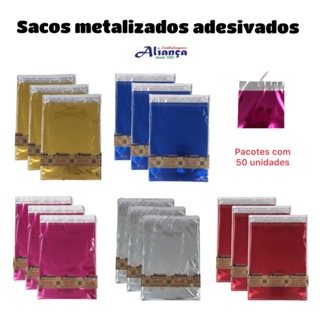50 Sacos metalizados adesivados tamanhos a escolha em Oferta na Shopee