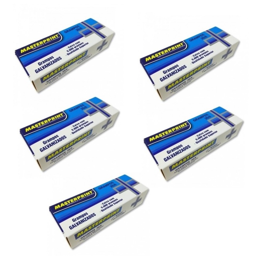kit 5 Caixa de Grampo Galvanizado caixa 5000 unidades 26/6 Masterprint