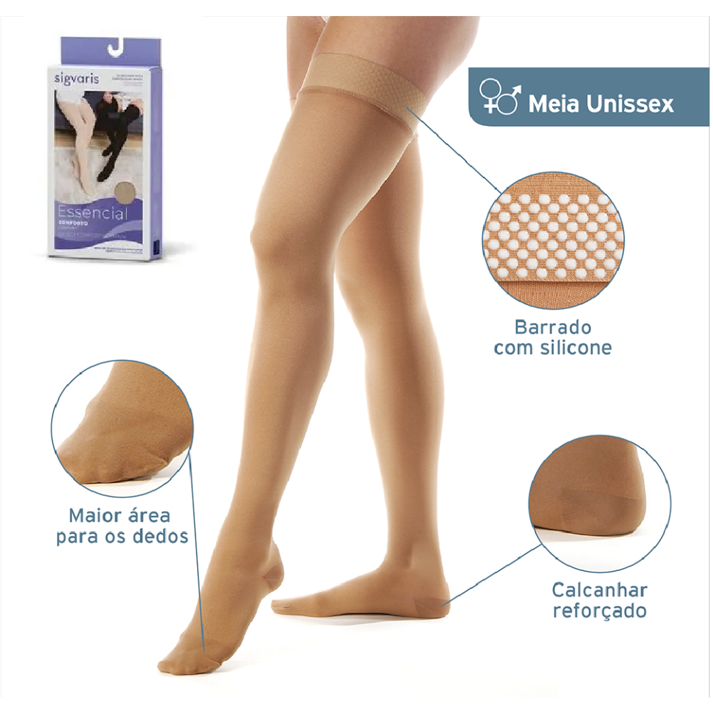 Meia Coxa Sigvaris 7/8 Select Comfort Premium Média Compressão 20-30mmhg Com Faixa de Silicone