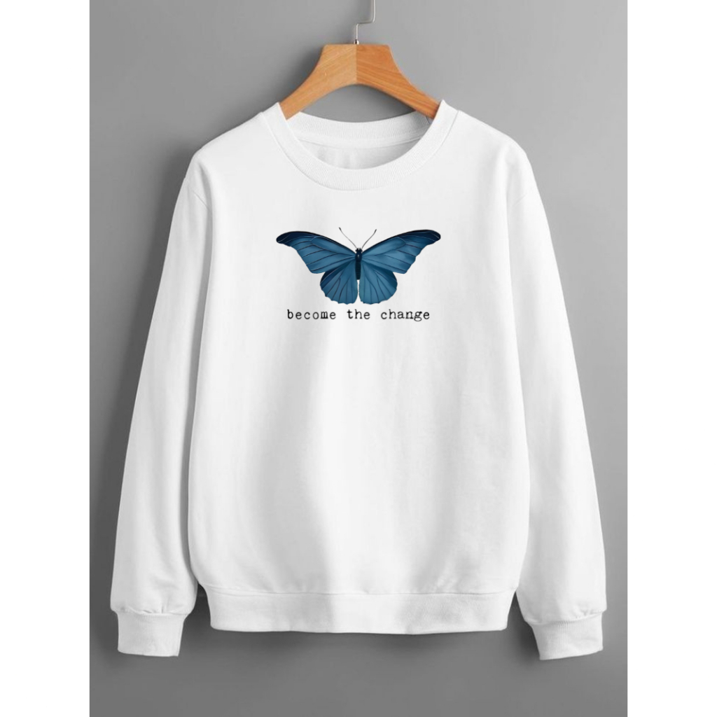 Moletom Careca  Borboleta Become The Change P ao XG Coloridos Careca Blusa Unissex Tumblr Algodão