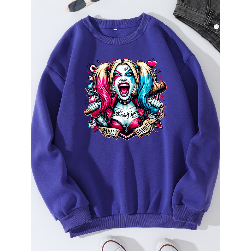 Blusa Careca  Arlequina Harley Quinn P ao XG Batman Coringa Coloridos Animado Art Moletom Careca Desenho Casaco de Frio
