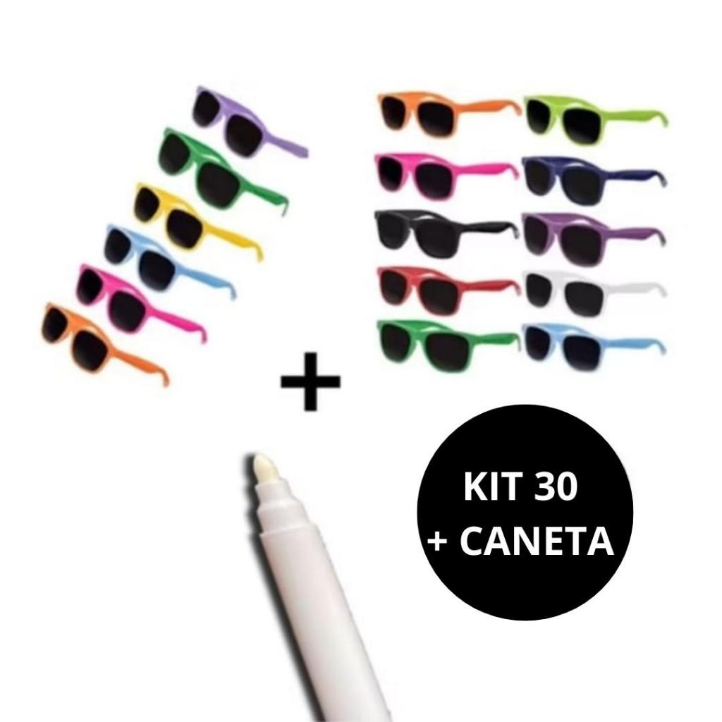 Kit 30 Óculos Colorido Festa Evento Balada + 1 Caneta Giz Líquido