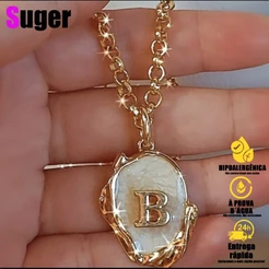 Colar Cordão Corrente Feminino Com Pingente Letra Do Nome do "A"até"Z" Banhado a ouro18k