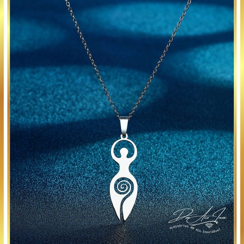 Colar Deusa Espiral em Aço Inoxidável Pingente Wicca Deusa Fertilidade Mãe Terra Gaia Spiral