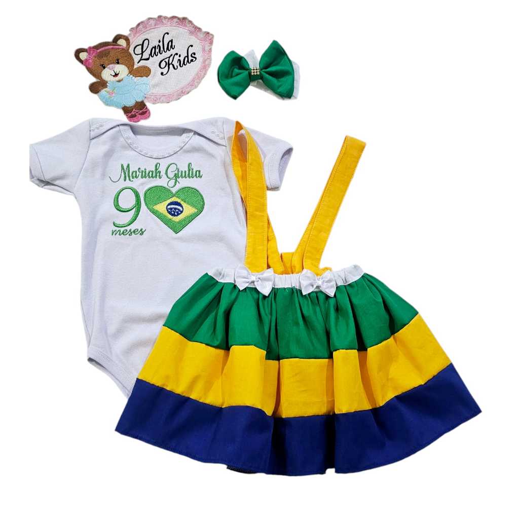 Jardineira E Tiara Seleçao Brasileira Menina Body Romper