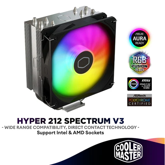 Cooler Master Hyper 212 Spectrum V3 Led Argb | 4 Heatpipes | Processador Cpu INTEL LGA 1700 1200 1151 AMD RYZEN AM5 AM4