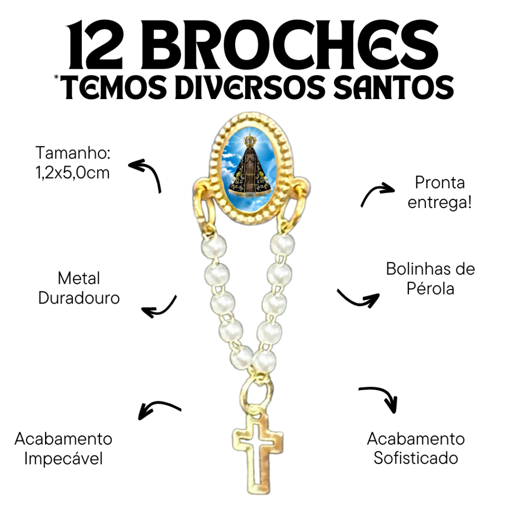 12 Broches Diversos Santos Oval Com Terço Pérola: Para Quem Valoriza a Tradição e a Fé