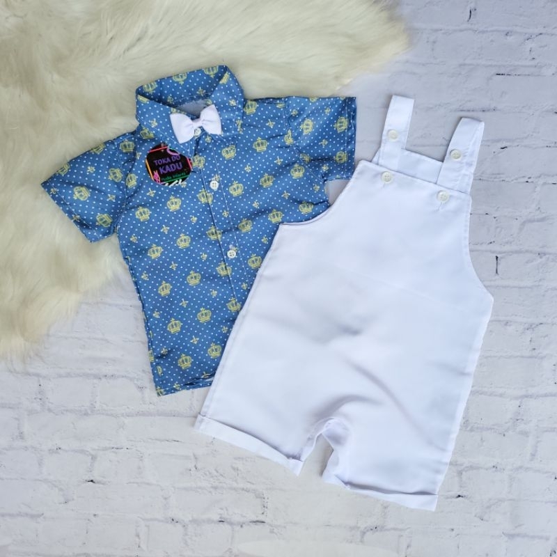 Conjunto Temático Realeza Coroa Camisa + Macacão Infantil menino Festa Realeza Príncipe