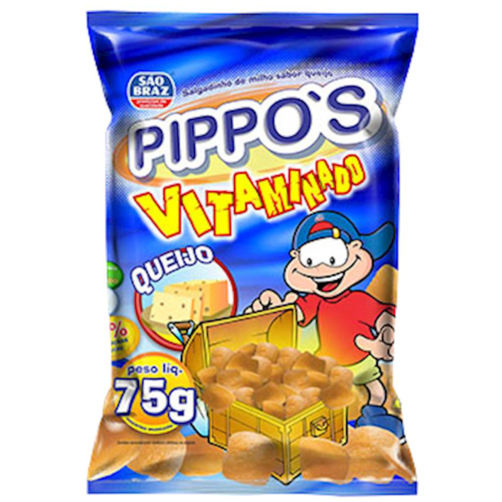 Kit com 10 Salgadinhos Pippos Vitaminado de 75g - São Braz - Pipos - Queijo - Bacon - Pizza - Milho - Cachorro Quente - Churrasco