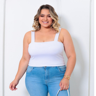 Cropped Plus Size - Cropped Top Alça Grossa Suplex - Moda Plus Size GG ao G3 em Oferta na Shopee