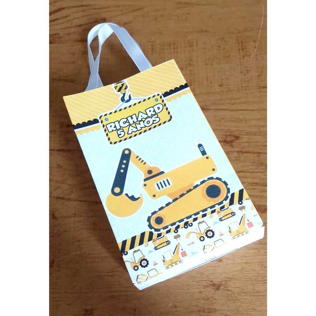 Sacolinha Personalizada Trator Construção Lembrancinha Pegue e monte Sacola Bolsinha Festa Aniversario