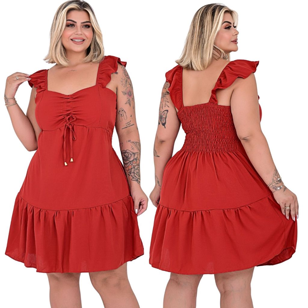 Vestido Feminino Plus Size Curto Elegância Tendência Soltinho Moda Evangélica Extra #44