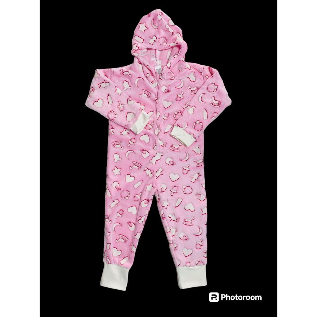 Pijama Macacão brilha no escuro 1 Ao 8 Inverno Com Capuz menina menino estampa sortidas