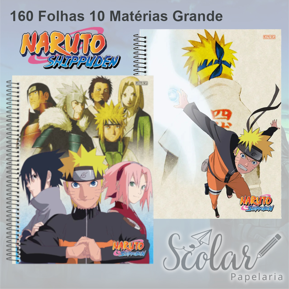 Caderno Espiral Naruto Shippuden Grande Capa Dura 160 Folhas 10 Matérias com Adesivos São Domingos