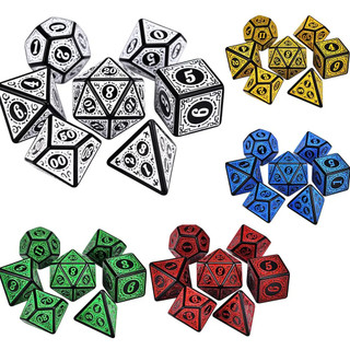 Kit 7 Dados Texturizado RPG Conjunto Com D4 D6 D8 D10 D10% D12 D20 Tabuleiro Jogo RPG Várias Cores