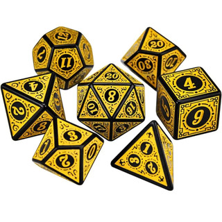 Kit 7 Dados Texturizado Amarelo RPG Conjunto Com D4 D6 D8 D10 D10% D12 D20 Tabuleiro Jogo Dado RPG