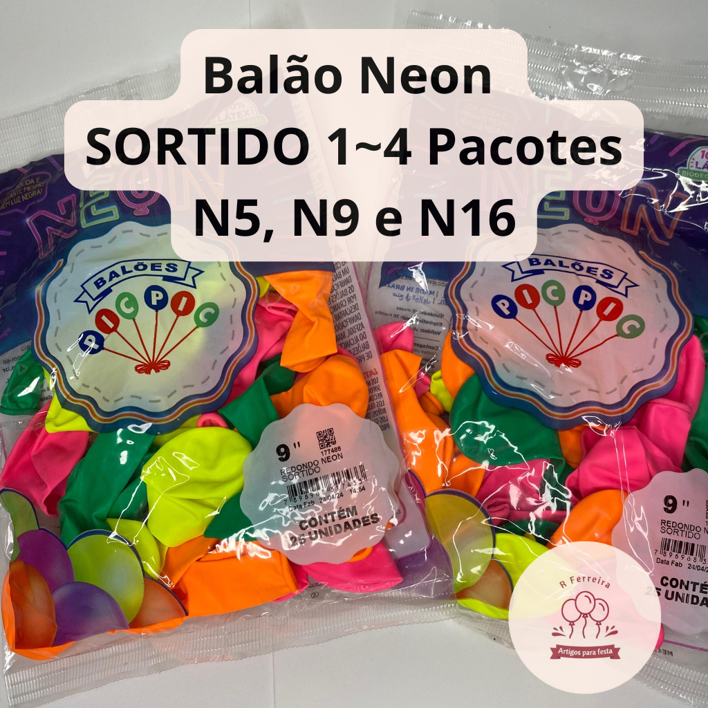 Balão Bexiga Neon Sortidos Festa Neon Todas as Polegadas Varias Quantidades Pic Pic