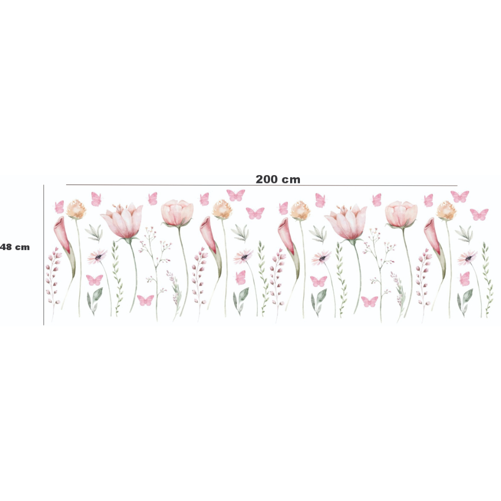 Adesivo de Parede em Recorte sem fundo flores supensas jardim Tulipa 200x48cm - GVS DECOR