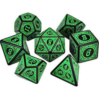 Kit 7 Dados Texturizado Verde RPG Conjunto Com D4 D6 D8 D10 D10% D12 D20 Tabuleiro Jogo Dado RPG