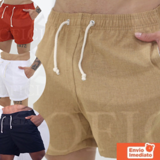 Kit 04 ShortS De Linho Masculino Básico Mauricinho Premium Lavado De Alta Qualidade Short Linho em Oferta na Shopee