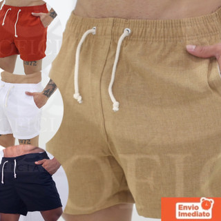 Kit 04 ShortS De Linho Masculino Básico Mauricinho Premium Lavado De Alta Qualidade Short Linho